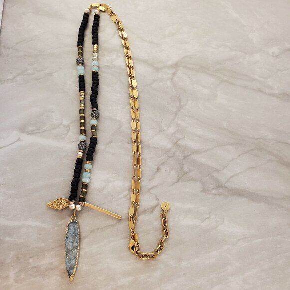 ✨ Stella and Dot Labradorite Artisan Druzy Beaded Stone Pave Rhinestone Pendant - Picture 8 of 14